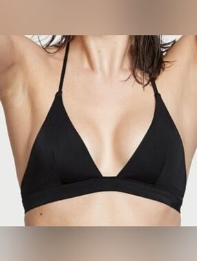 L VS Swim Halter Bikini Top Black Tropical
